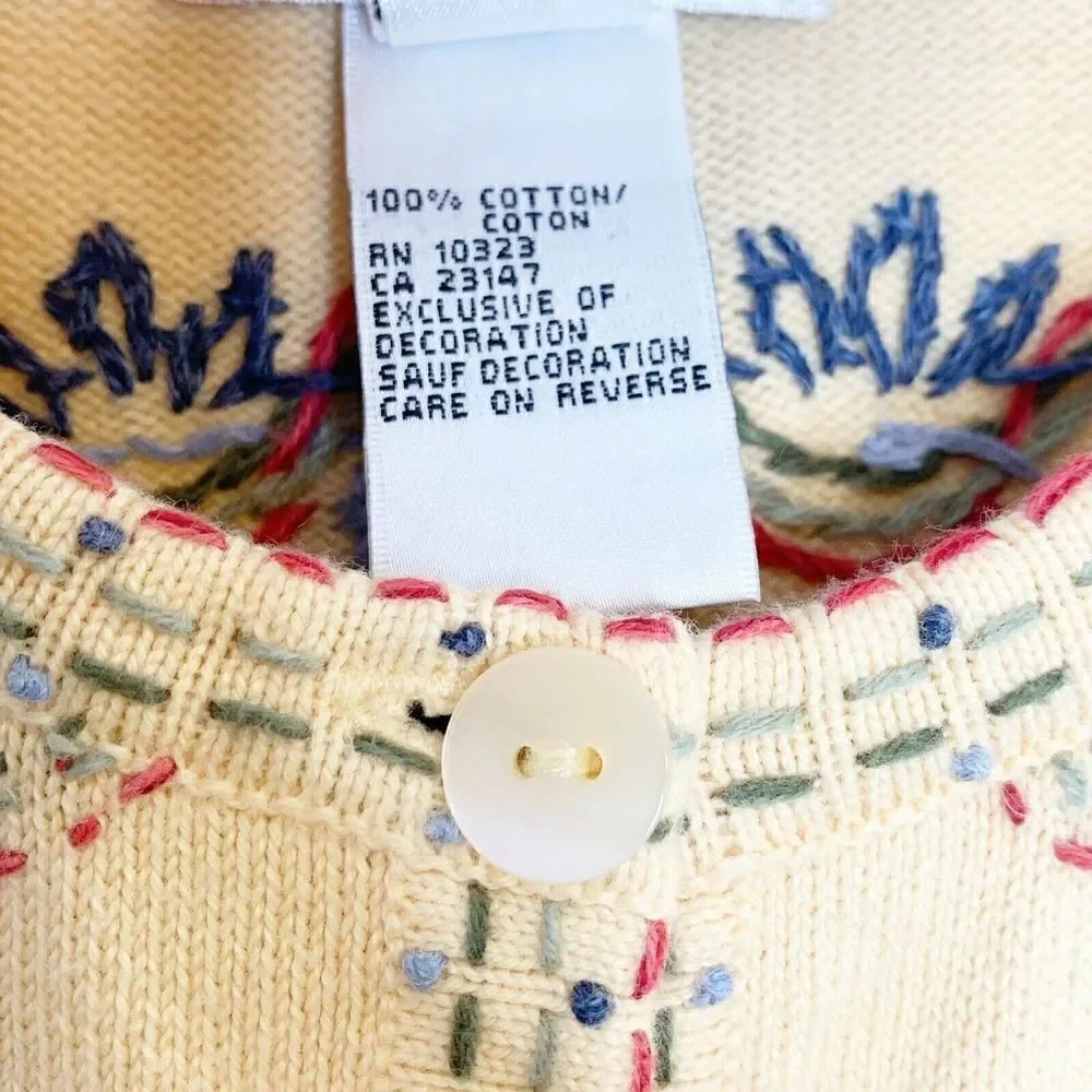 Talbots Yellow Cotton Embroidered Sweater Women’s Petite M Pre-Owned